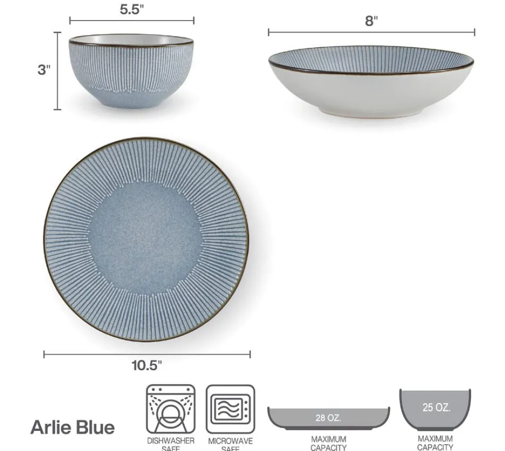 Dinnerware Service For 4|Pfaltzgraff® Arlie Blue 12 Piece Pasta Dinnerware Set, Service for 4