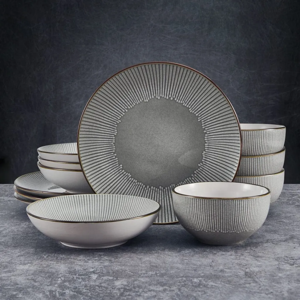 Dinnerware Service For 4|Pfaltzgraff® Arlie Gray 12 Piece Pasta Dinnerware Set, Service for 4
