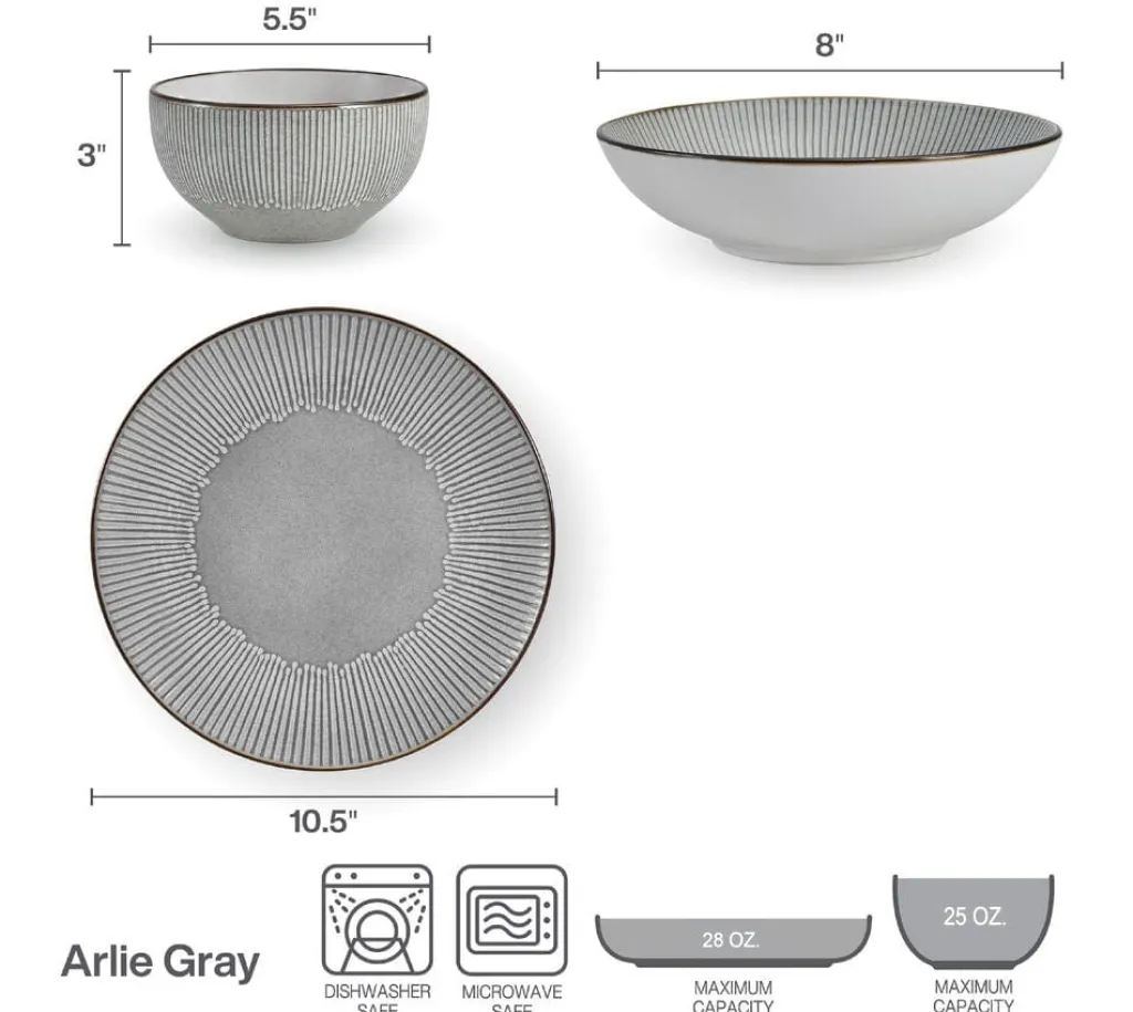 Dinnerware Service For 4|Pfaltzgraff® Arlie Gray 12 Piece Pasta Dinnerware Set, Service for 4