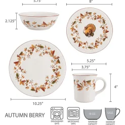 Dinnerware Service For 4|Dinnerware Service For 8|Pfaltzgraff® Autumn Berry™ 16 Piece Dinnerware Set, Service for 4