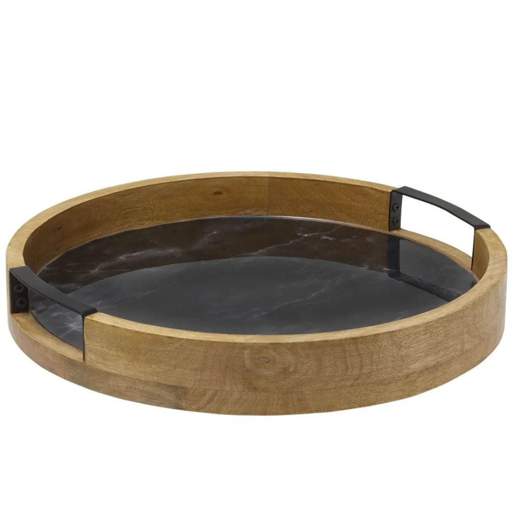 Lazy Susans|Gourmet Basics® Black Marble Lazy Susan Serve Tray