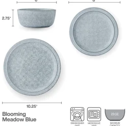 Dinnerware Service For 4|Pfaltzgraff® Blooming Meadow Blue 12 Piece Dinnerware Set, Service for 4