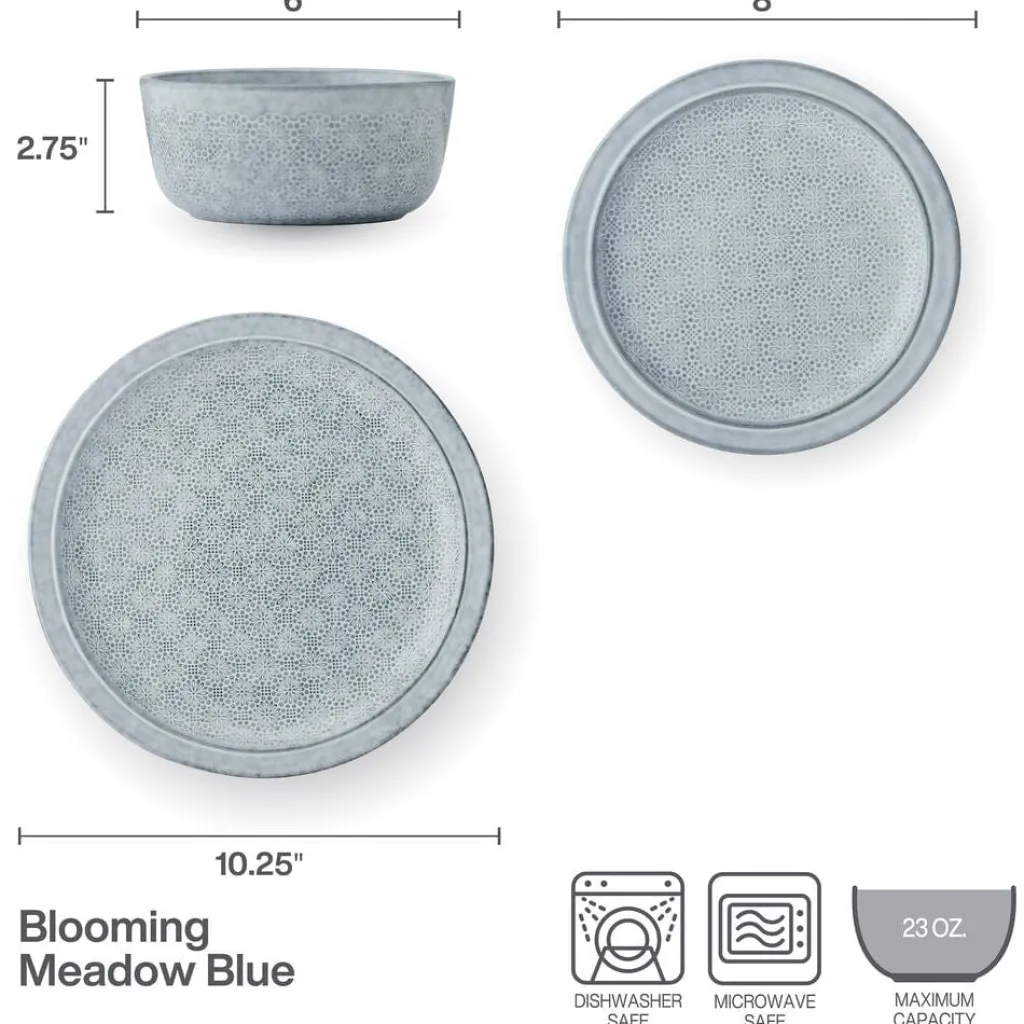 Dinnerware Service For 4|Pfaltzgraff® Blooming Meadow Blue 12 Piece Dinnerware Set, Service for 4