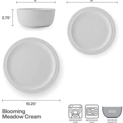 Dinnerware Service For 4|Pfaltzgraff® Blooming Meadow Cream 12 Piece Dinnerware Set, Service for 4