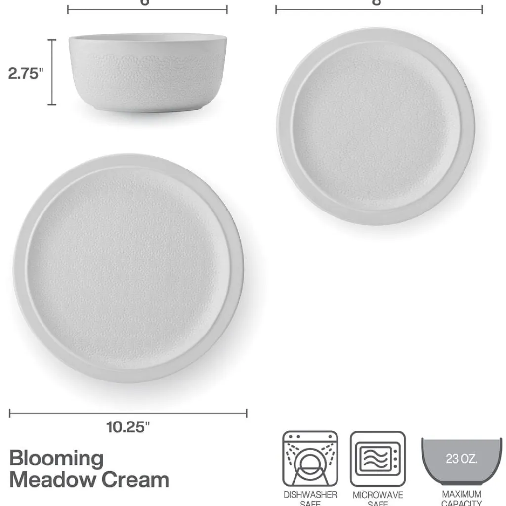 Dinnerware Service For 4|Pfaltzgraff® Blooming Meadow Cream 12 Piece Dinnerware Set, Service for 4
