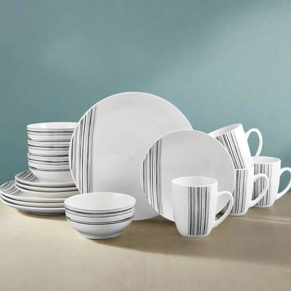 Dinnerware Service For 4|Studio Nova Brushed Lines 16 Piece Dinnerware Set, Service for 4
