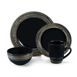 Dinnerware Service For 4|Pfaltzgraff® Bryson Black 16 Piece Dinnerware Set, Service for 4