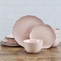 Dinnerware Service For 4|Pfaltzgraff® Chateau Pink 12 Piece Dinnerware Set, Service for 4