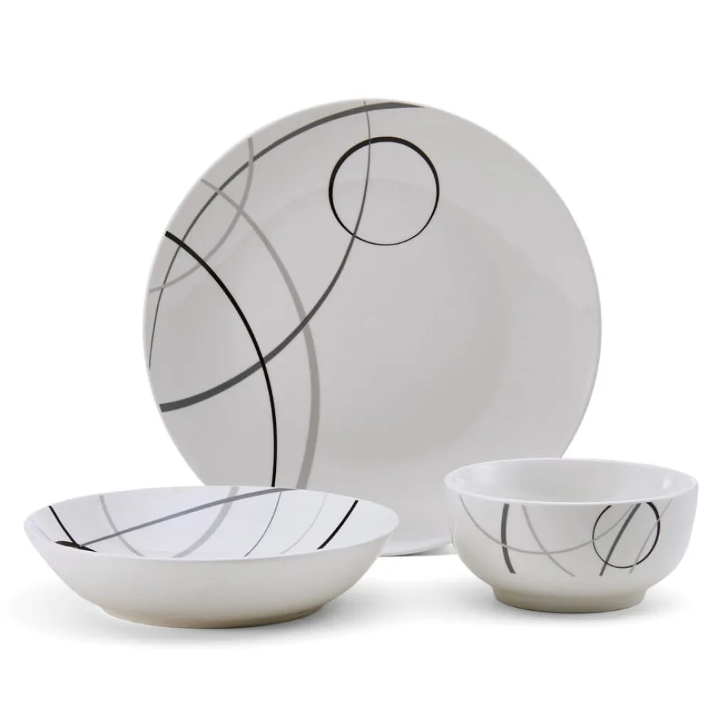 Dinnerware Service For 6|Studio Nova Circles 18 Piece Dinnerware Set, Service for 6