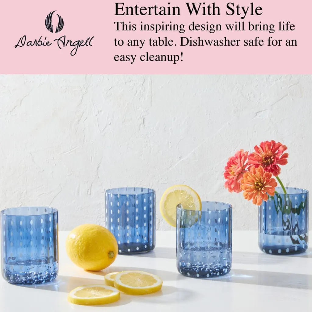 Drinking Glasses|Darbie Angell Dappled Clouds Cobalt Set of 4 Double Old Fashioned Glasses
