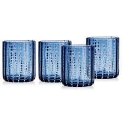 Drinking Glasses|Darbie Angell Dappled Clouds Cobalt Set of 4 Double Old Fashioned Glasses