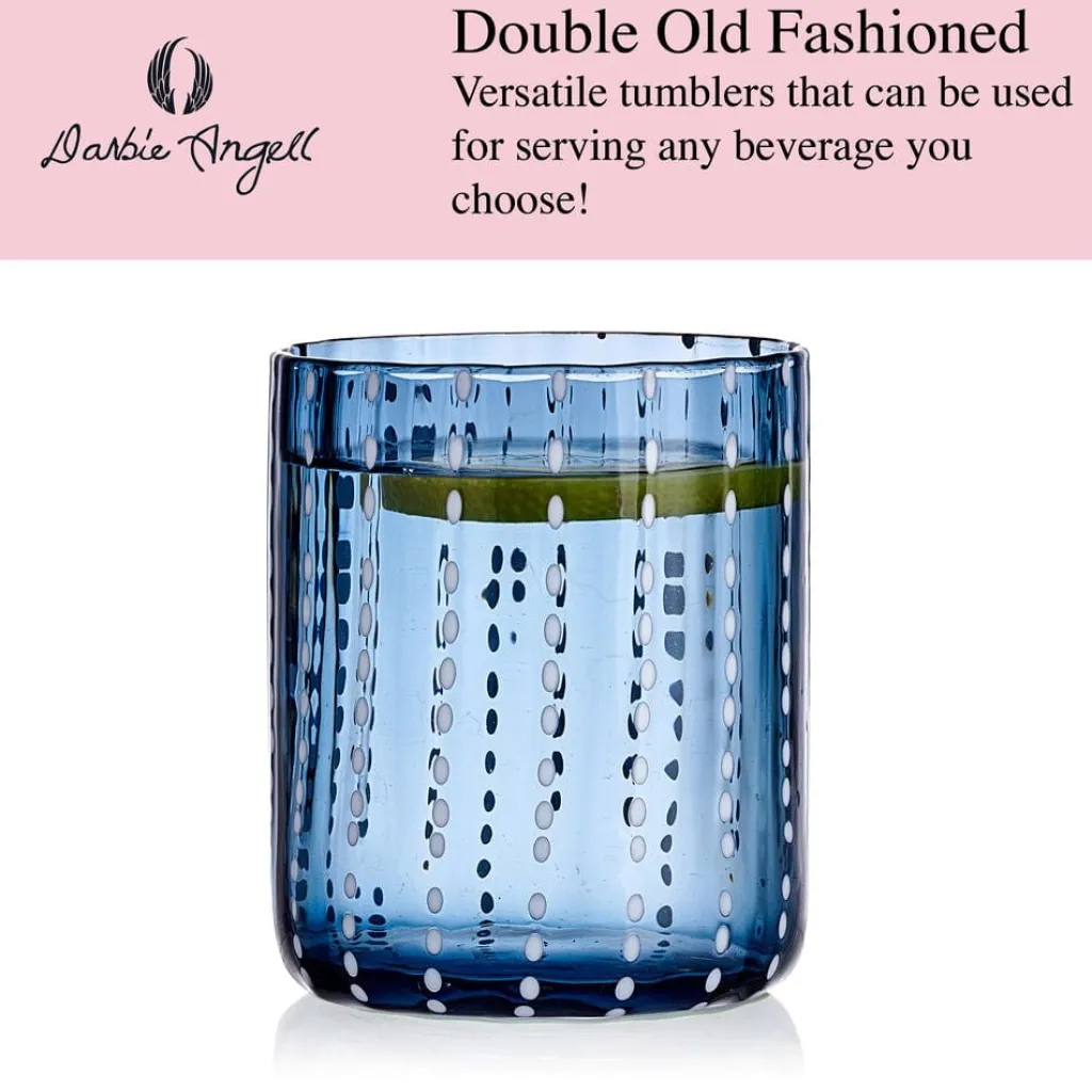 Drinking Glasses|Darbie Angell Dappled Clouds Cobalt Set of 4 Double Old Fashioned Glasses