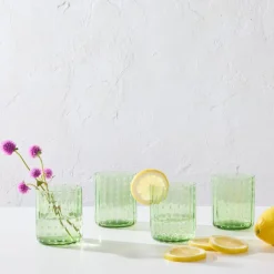 Drinking Glasses|Darbie Angell Dappled Clouds Seafoam Set of 4 Double Old Fashioned Glasses