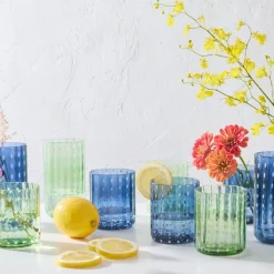 Drinking Glasses|Darbie Angell Dappled Clouds Cobalt Set of 4 Highball Glasses