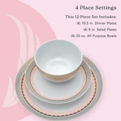 Dinnerware Service For 4|Darbie Angell Golden Charm Metallic 12 Piece Dinnerware Set, Service for 4