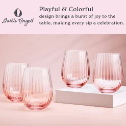 Drinking Glasses|Darbie Angell Good Day Blush Set of 4 Stemless Wine