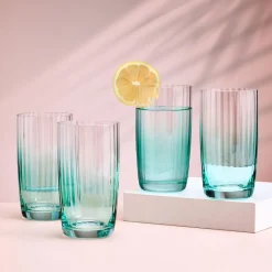 Drinking Glasses|Darbie Angell Good Day Teal Set of 4 Highball Glasses