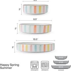 Pasta Bowls|Darbie Angell Happy Spring Summer 9 Piece Bowl Set, Service for 3