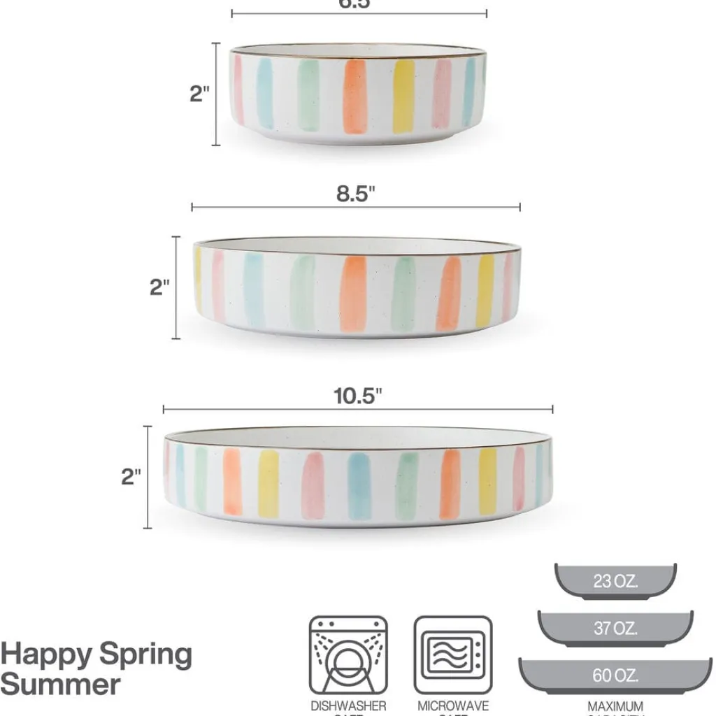 Pasta Bowls|Darbie Angell Happy Spring Summer 9 Piece Bowl Set, Service for 3