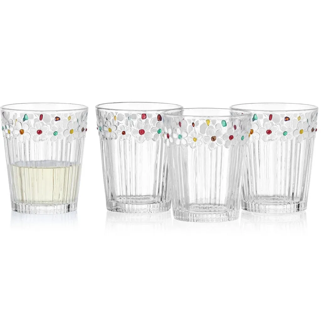 Drinking Glasses|Darbie Angell Painted Daisy Set of 4 Double Old Fashioned Glasses