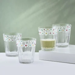 Drinking Glasses|Darbie Angell Painted Daisy Set of 4 Double Old Fashioned Glasses