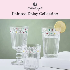 Drinking Glasses|Darbie Angell Painted Daisy Set of 4 Double Old Fashioned Glasses