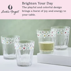 Drinking Glasses|Darbie Angell Painted Daisy Set of 4 Double Old Fashioned Glasses