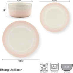 Dinnerware Service For 4|Darbie Angell Rising Up Blush 12 Piece Dinnerware Set, Service for 4