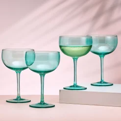 Drinking Glasses|Darbie Angell Vibrance Teal Set of 4 Coupe Cocktail Glasses