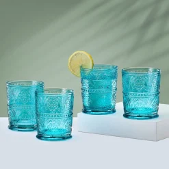 Drinking Glasses|Darbie Angell Wanderlust Teal Set of 4 Double Old Fashioned Glasses