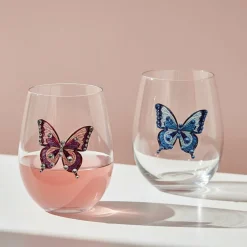 Drinking Glasses|Darbie Angell Dolly Parton Jeweled Mosaic Set of 2 Stemless Wine Glasses