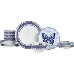 Dinnerware Service For 4|Dolly Parton Mosaic Blue Butterfly 12 Piece Dinnerware Set Service for 4