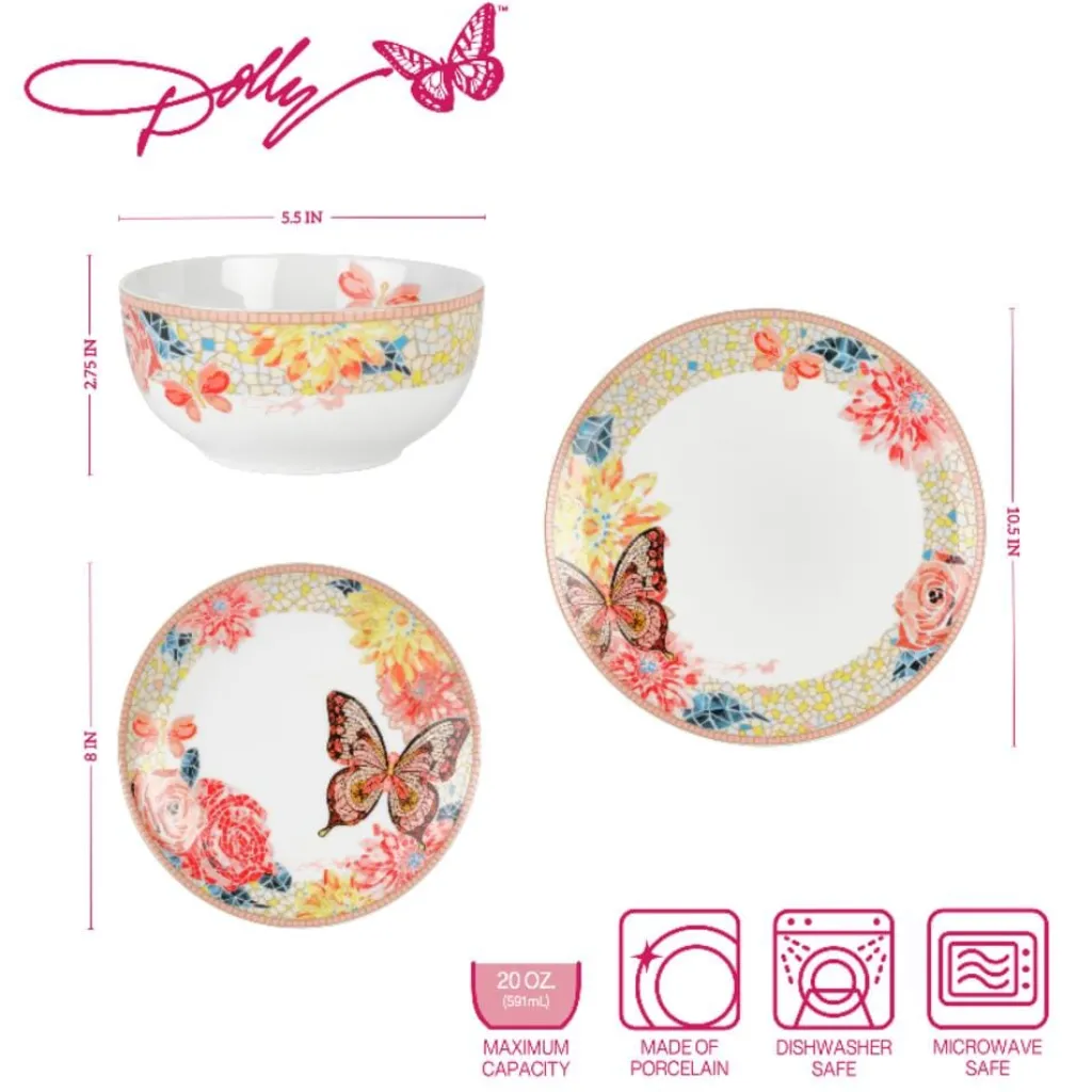 Dinnerware Service For 4|Dolly Parton Mosaic Peach Butterfly 12 Piece Dinnerware Set Service for 4