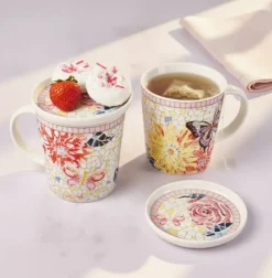 Coffee Mugs|Dolly Parton Mosaic Set of 2 Mugs with Lid Coaster