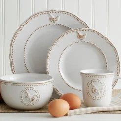 Dinnerware Service For 4|Dinnerware Service For 8|Pfaltzgraff® Farmhouse Hen Dinnerware Set