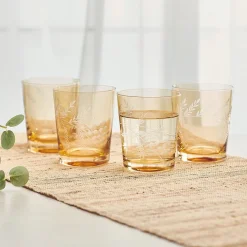 Drinking Glasses|Fitz and Floyd Wildflower Double Old Fashioned Glasses Set of 4, Gold