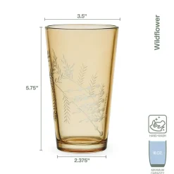 Drinking Glasses|Fitz and Floyd Wildflower Highball Glasses Set of 4, Gold