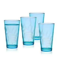 Drinking Glasses|Fitz and Floyd Wildflower Highball Glasses Set of 4, Blue