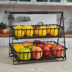 Fruit And Storage Baskets|Gourmet Basics® Flax 2 Tier Storage Basket