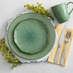 Dinner Plates|Pfaltzgraff® French Lace Set of 4 Green Dinner Plates