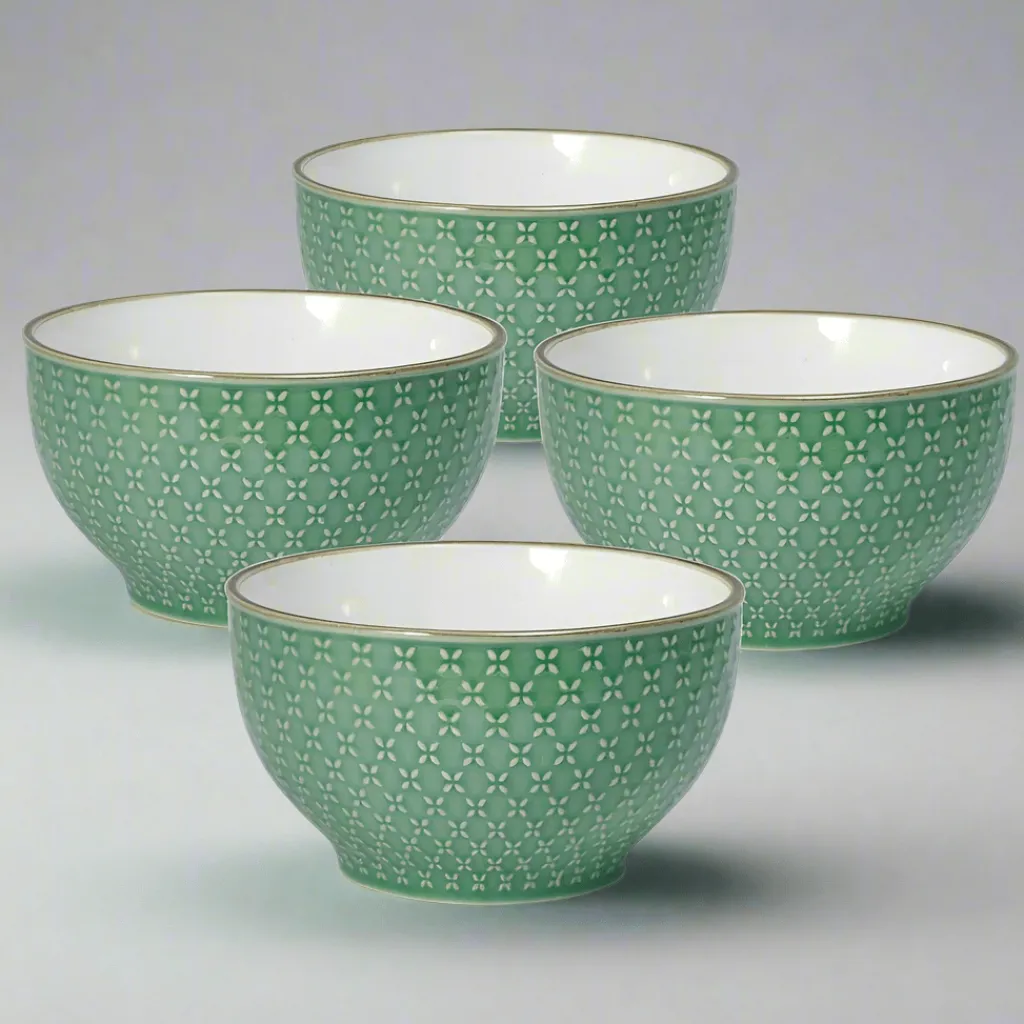 Soup Cereal Bowls|Pfaltzgraff® French Lace Set of 4 Green Soup Cereal Bowls