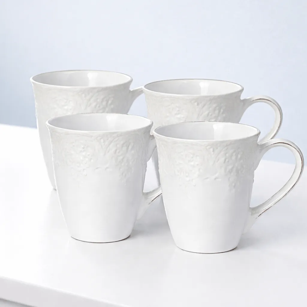 Coffee Mugs|Pfaltzgraff® French Lace Set of 4 White Mugs