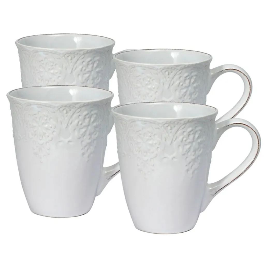 Coffee Mugs|Pfaltzgraff® French Lace Set of 4 White Mugs