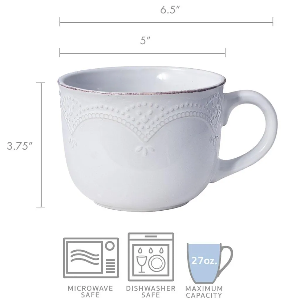 Soup Cereal Bowls|Pfaltzgraff® French Lace White Jumbo Soup Mug