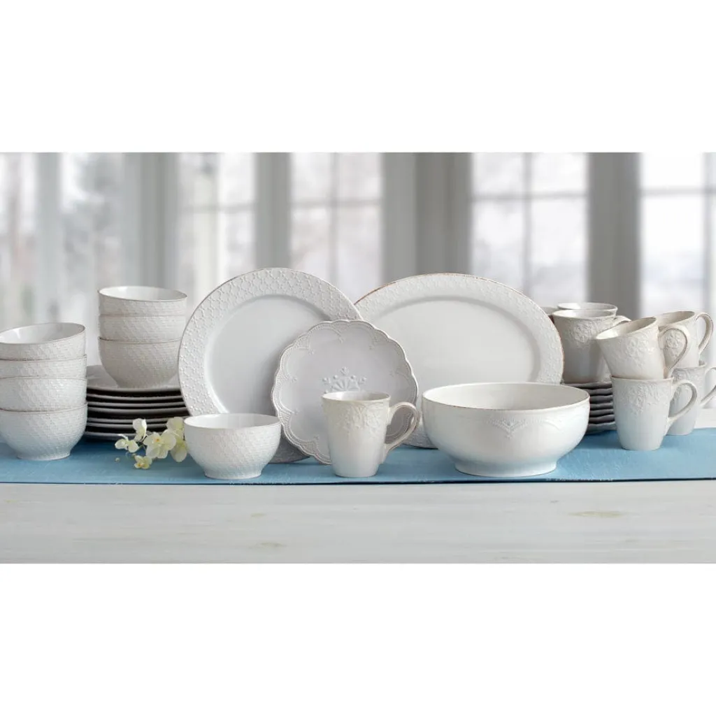 Dinnerware Service For 8|Pfaltzgraff® French Lace White Service for 8 with Serveware