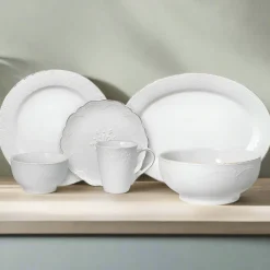 Dinnerware Service For 8|Pfaltzgraff® French Lace White Service for 8 with Serveware