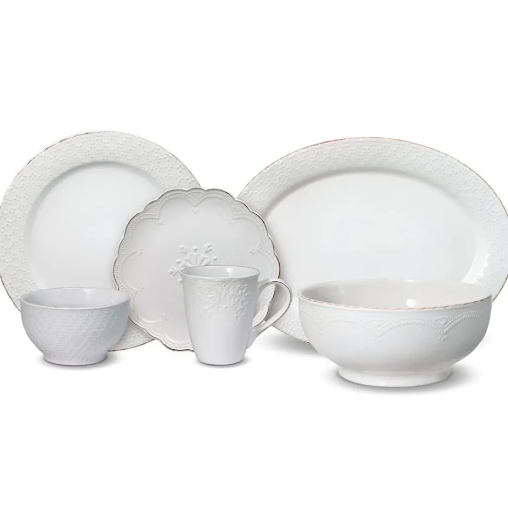 Dinnerware Service For 8|Pfaltzgraff® French Lace White Service for 8 with Serveware