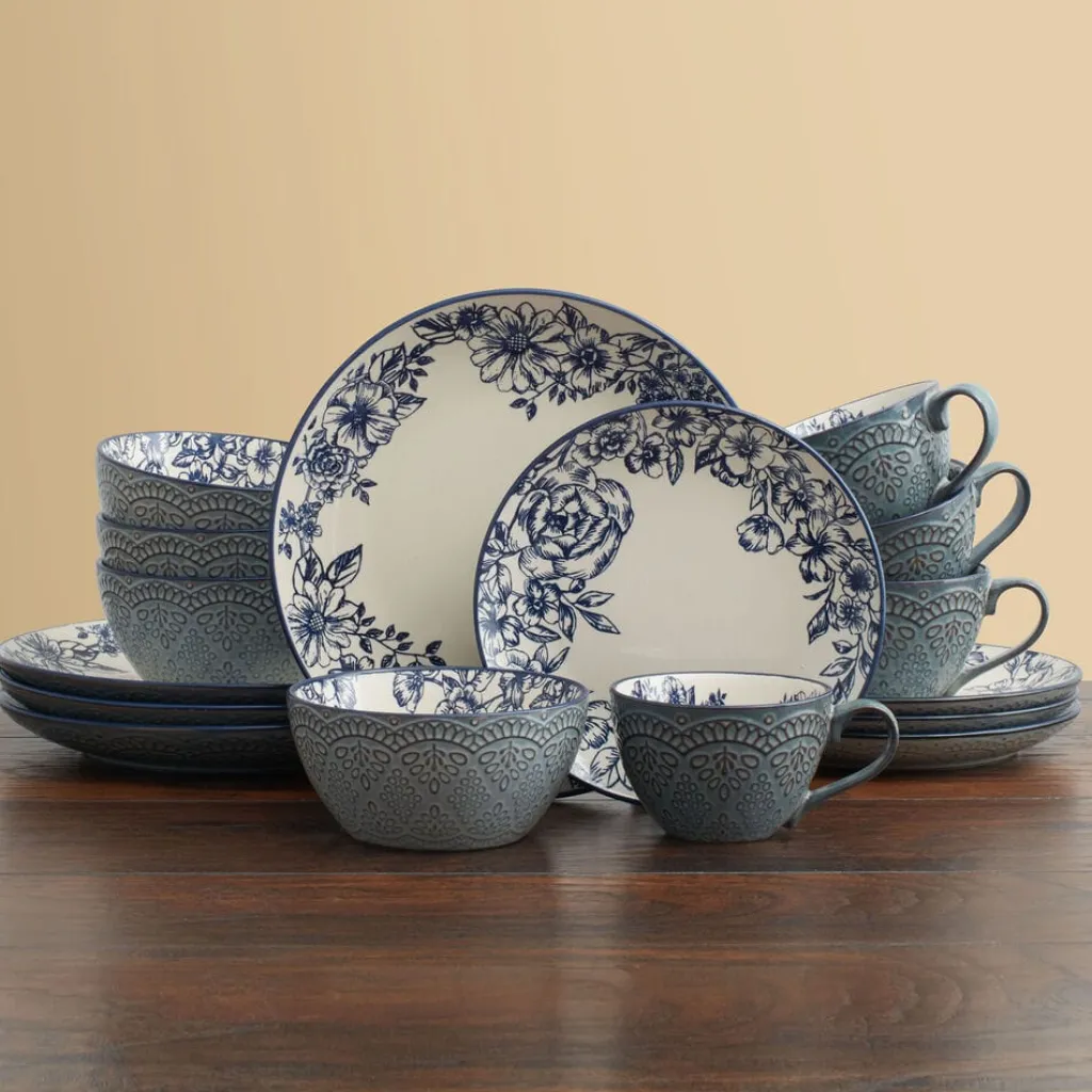 Dinnerware Service For 4|Pfaltzgraff® Gabriela Blue 16 Piece Dinnerware Set, Service for 4