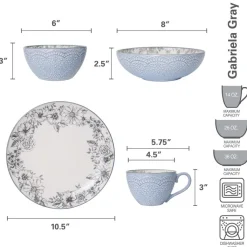 Dinnerware Service For 4|Pfaltzgraff® Gabriela Gray 16 Piece Dinnerware Set, Service for 4