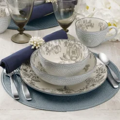 Dinnerware Service For 4|Pfaltzgraff® Gabriela Gray 16 Piece Dinnerware Set, Service for 4